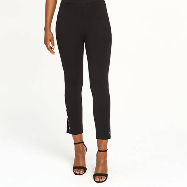 Embellished Slit Pant in Hematite