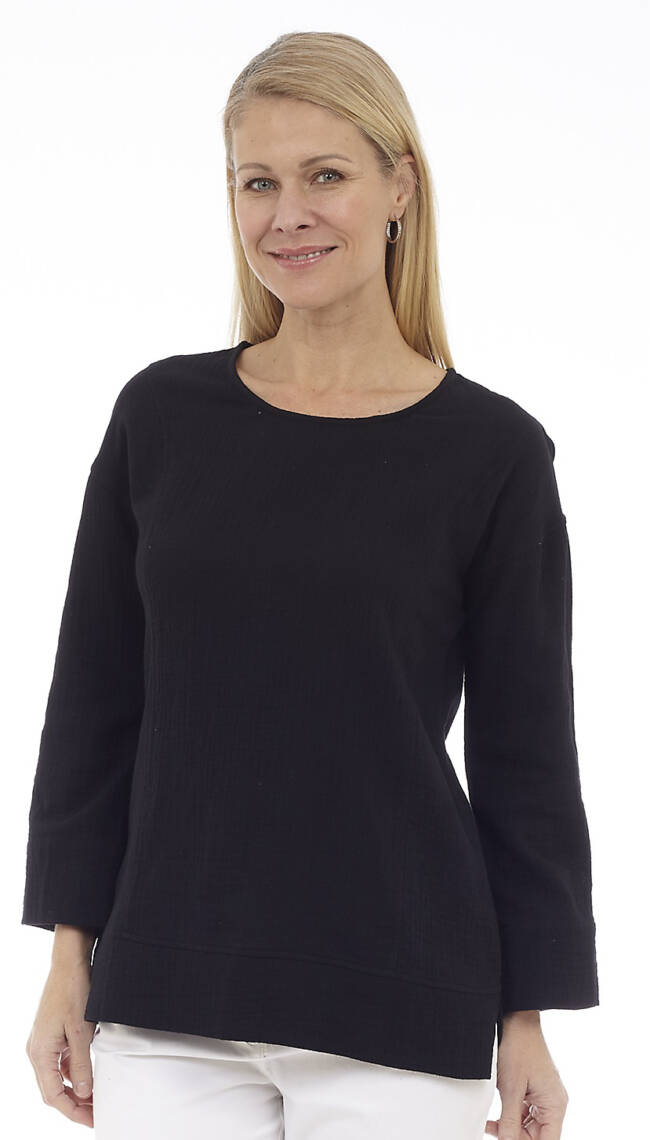 Long Sleeve Scoop Neck Top with Cut & Sew Details - Image 2