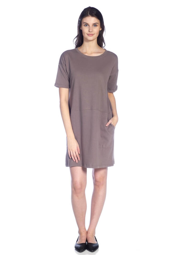 Short Sleeve Dress with Cut & Sew Waist Seam and Pockets