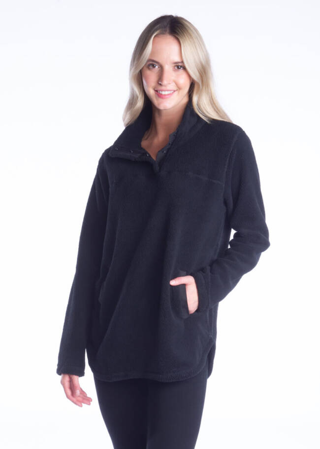 Ladies Textured Polar Fleece 1/4 Snap Pullover with Pockets - Image 3