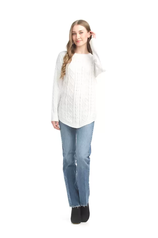 Cable Solid Ribbed Sleeve Sweater - Image 2