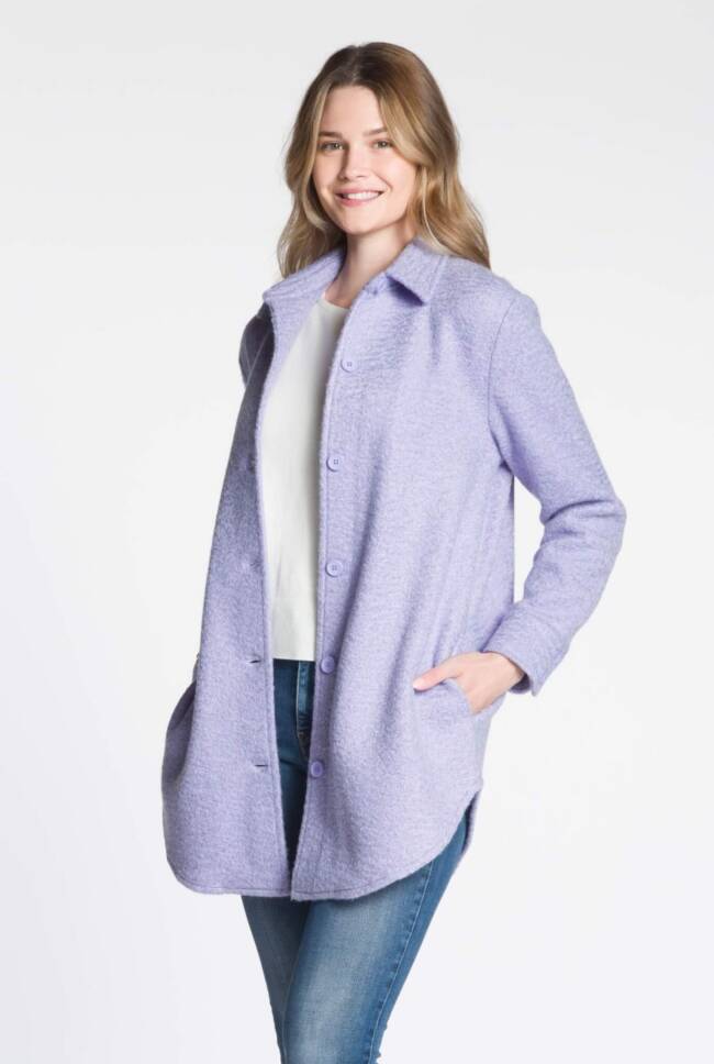 Long Sleeve Button Front Jacket with Side Seam Pockets