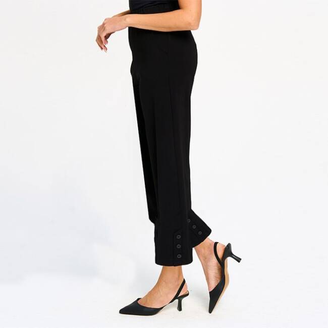 Ankle Length Pant with Button Details in Black - Image 2